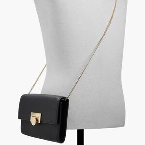 TED BAKER Parisa Chain Strap Crossbody Flap Bag w/ Logo Toggle Lock BLACK